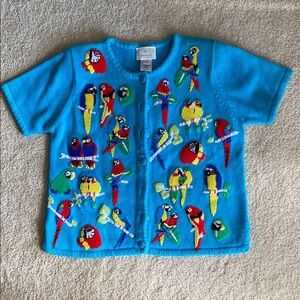 Vintage Susan Bristol aqua parrot Knit Sweater, S